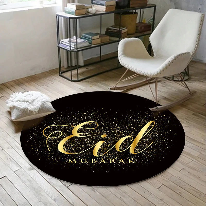 Middle East Islamic Muslim Eid Eid Gold Powder Black Round Living Room Bedroom Floor Mat Carpet Festival Carpet Dropshipping POD