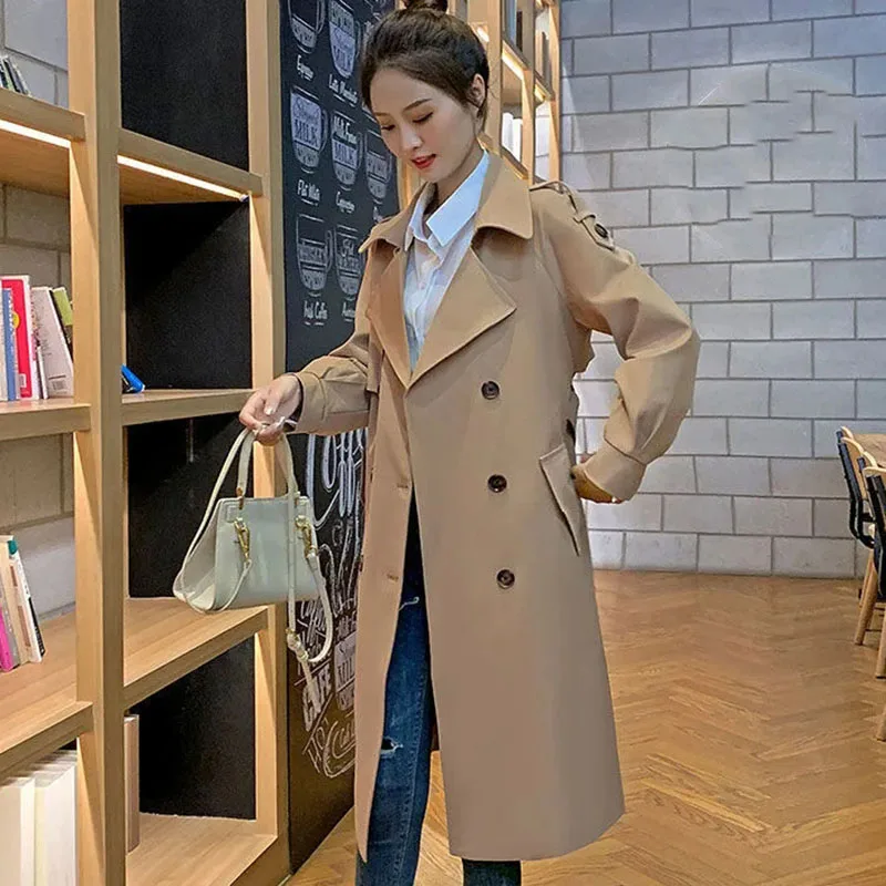 Advanced Sense Female Long Windbreaker Jacket Korean New Autumn Women Large Size British Style Khaki Windbreaker Coat