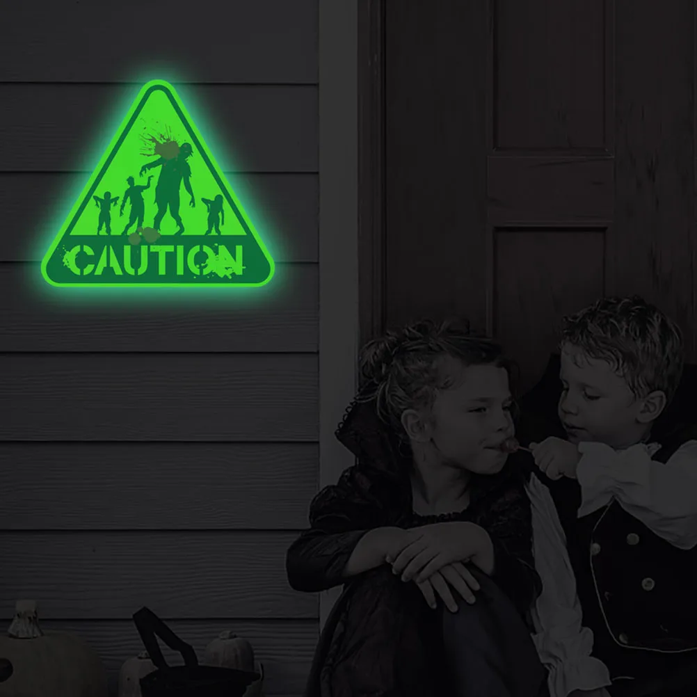 

2 Pcs Label Luminous Warning Stickers for Door Pvc Halloween Decor Danger Wall