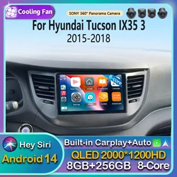 Android 14 Carplay Auto For Hyundai Tucson IX35 3 2015 2016 2017 2018 Car Radio Multimedia GPS Player Stereo video 360 Camera BT