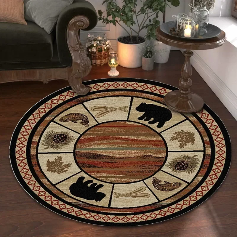 Nordic Retro Round Carpet for Living Room American Pastoral Styl Rug for Bedroom Home Decor Mat Non-slip Chair Mat Washable