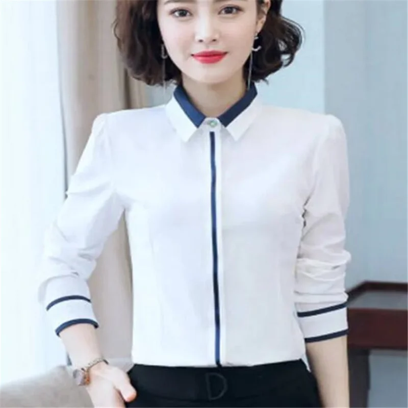 

New White Shirt Women's Blouses OL Professional Shirt Line Top Autumn Woman Blouses Button Up Basice Female Blusas Mujer