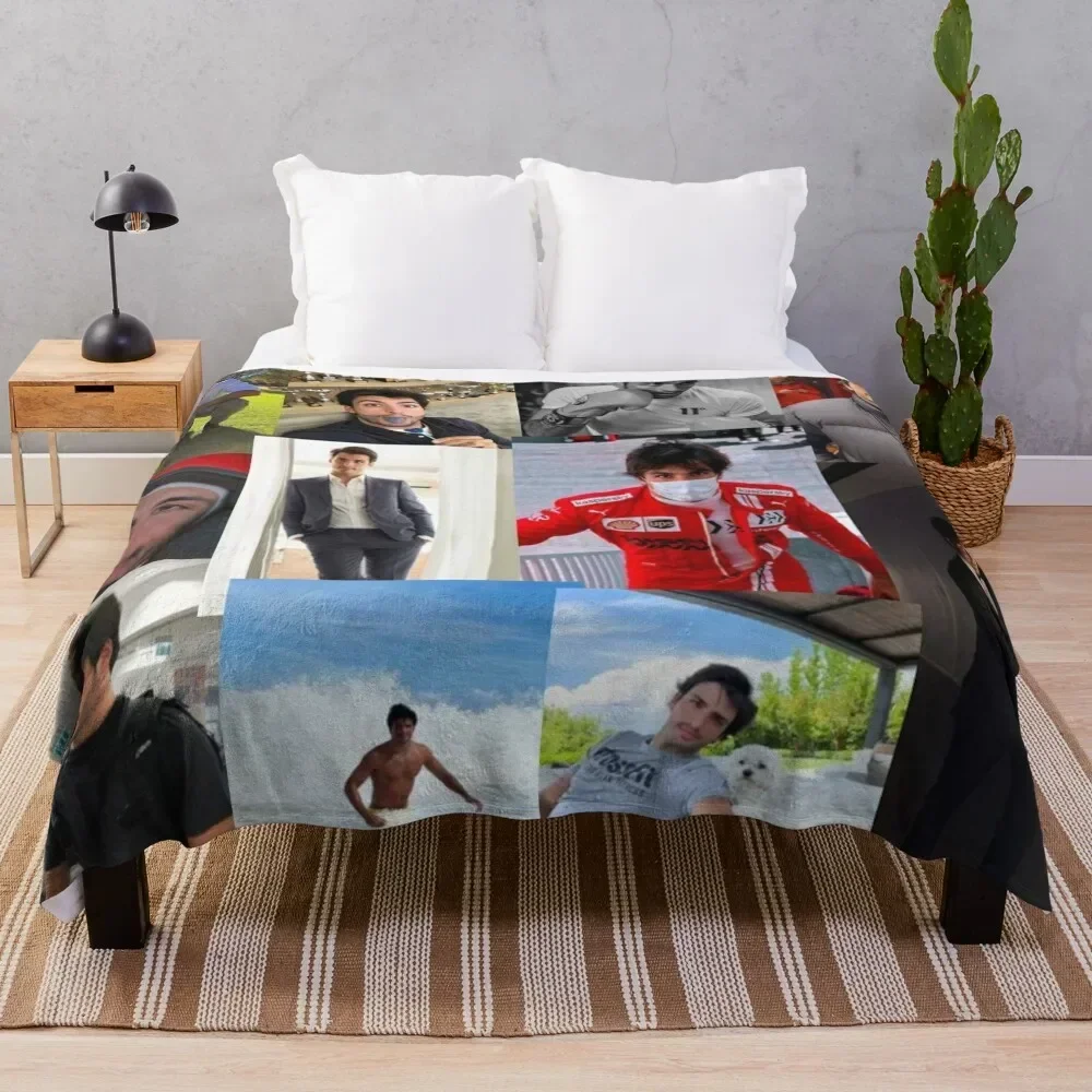 

Carlos Sainz jr collage Throw Blanket Beach Bed Fashionable Camping Blankets