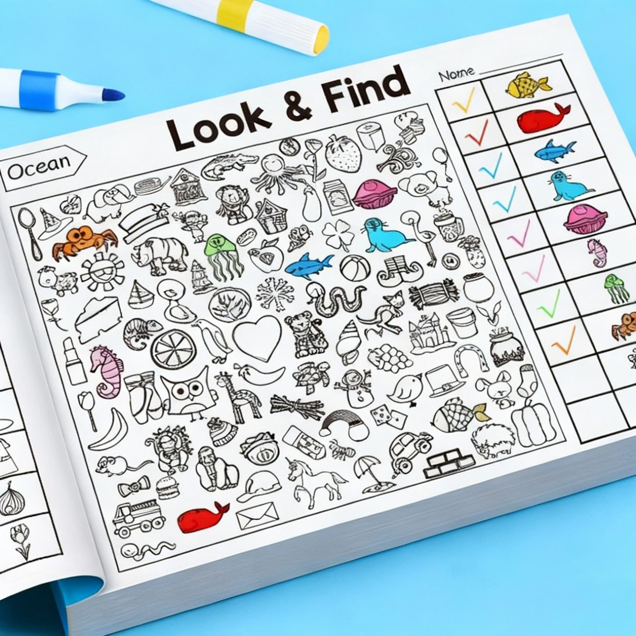 ค้นหาและค้นหาหนังสือกิจกรรมพร้อมเกมค้นหาวัตถุที่ซ่อนอยู่ - สมุดระบายสีแบบอินเทอร์แอคทีฟสำหรับเด็กอายุ 3 ปีขึ้นไป ปริศนาเพื่อการศึกษาเพื่อเสริมสร้างทักษะการสังเกต ความจำ และสมาธิ การจับคู่สัตว์และวัตถุที่น่ารัก (เกมจับคู่) เกมการเรียนรู้ เกมเพื่อการเรียนรู้ ของขวัญครูที่สร้างสรรค์สำหรับนักเรียนอนุบาล วันเกิด ของขวัญคริสต์มาส