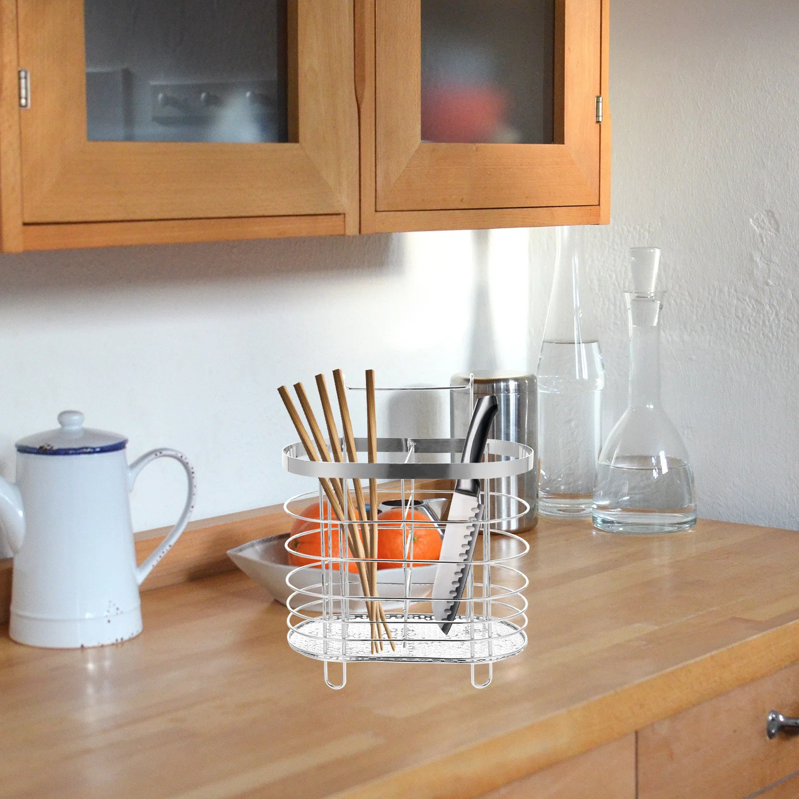 

1pc Chopstick Holder Stainless Steel Cutlery Organizer With Divided Compartments Silverware Drying Rack Kitchen Utensil Bucket