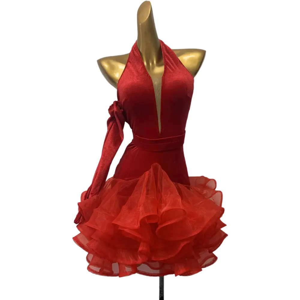 

Latin Dance Professional dress High-end Custom Mesh Cake Skirt Tango Female Adult Standard Stage Professional Costume