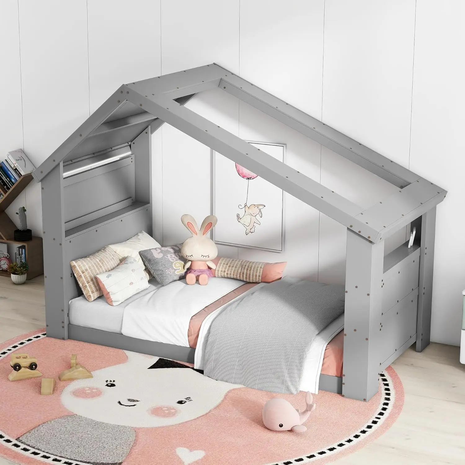 

Двуспальная кровать для детей, двухспальная кровать с крышей, окном и светодиодным дизайном, деревянная двухспальная кровать Монтессори