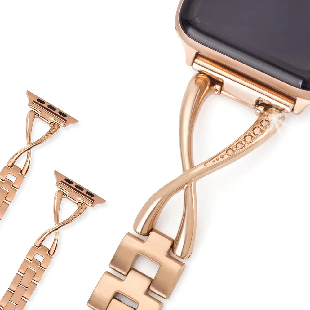 Pulseira de diamante para Apple Watch, pulseira de aço inoxidável para iWatch Ultra 10, 42mm, 46mm, 9, 8, 7, 45mm, 41mm, 6, 5, 4, SE, 44 milímetros, 40 milímetros, 49 milímetros