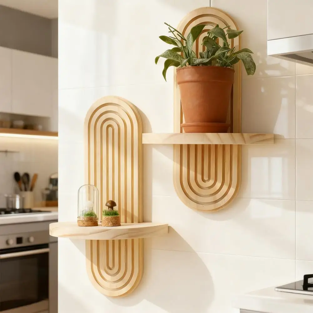 Multifunctional Wall Shelf Bohemian Farmhouse Oval Spiral Wall Shelf for Room Bedroom Decor Rustic Wooden Floating Display Rack