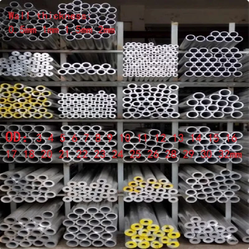 

Aluminium Tube Wall Thickness 0.5mm 1mm 1.5mm 2mm Outer Diameter 3 ~ 32mm Round 6061 Aluminum Alloy Metal Pipe