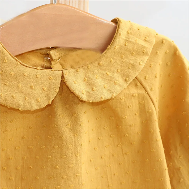 0-3t Spring New Infant Blouses Baby Girl Solid Puff Sleeve Shirts Cotton Infant Long Sleeve T Shirts Toddler Casual Lapel Tops