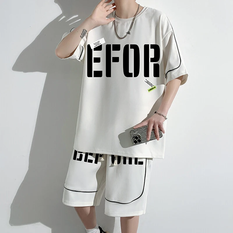 Short-Sleeve T-Shirt & Shorts Men's Sets 2026 Summer Youth Sportswear Casual 2 Pcs Tracksuits Loose Breathable Top Tees & Jogger