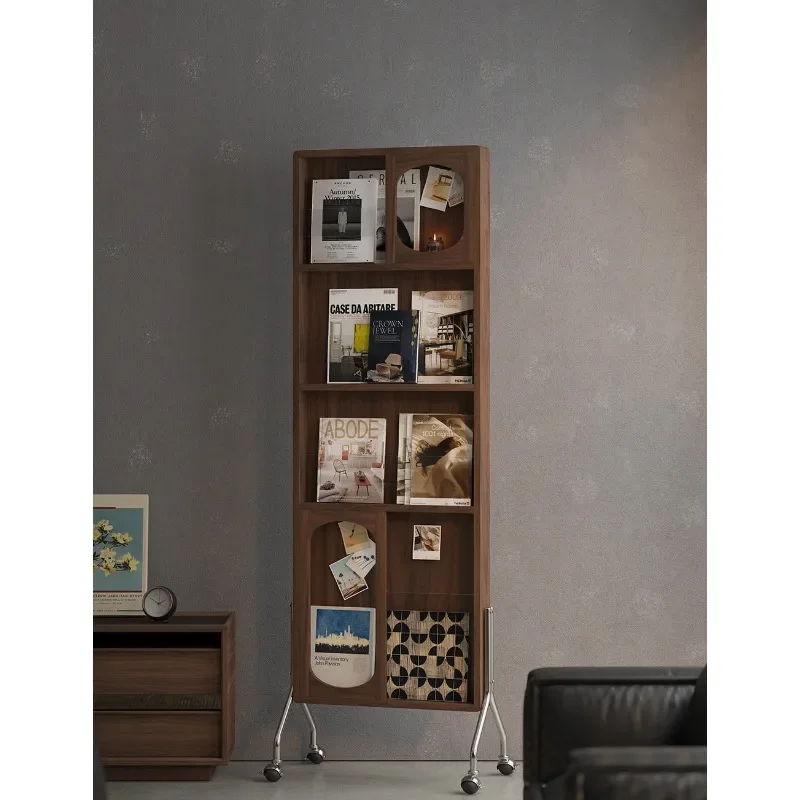 Black walnut full-body fitting mirror, solid wood magazine rack mirror, household floor-to-ceiling newspaper rack