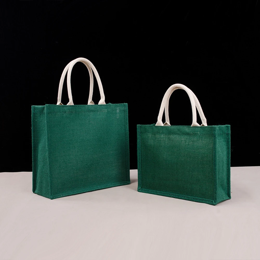 Green Burlap Tote Bag Large Capacity Shopping Bag Portable Eco-friendly Tote Bag Student Handbag Shoulder Bag Lunch Box Bag