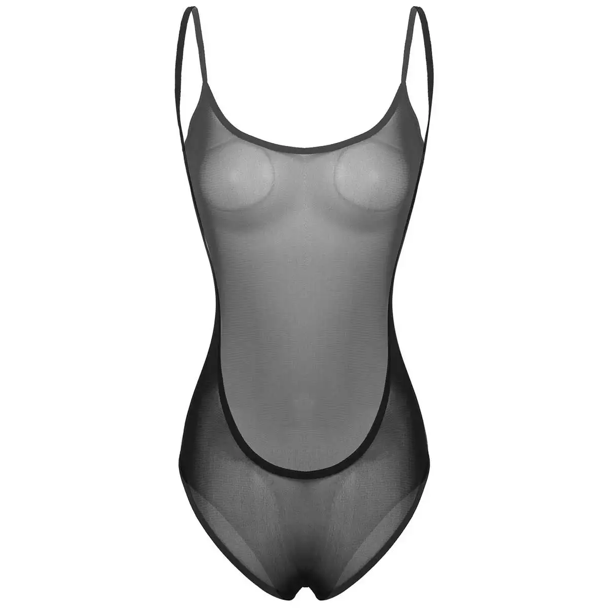 Women\'s One-Piece Backless Leotard, See Through Bodysuit, Sheer Mesh, Spaghetti Shoulder Straps, Nightwear, Sexy Lingerie