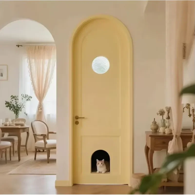 Wholesale Pet Friendly Solid Wood Cat Entry Door with Sound Insulation for Bedroom Apartment Villa Interior Decoration