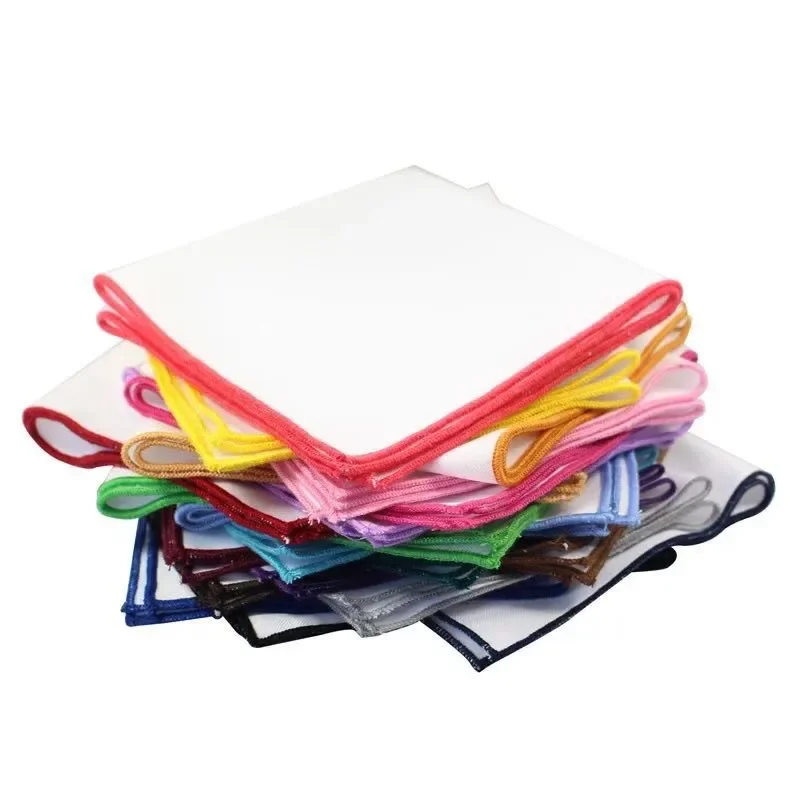 عالية الجودة الرجال المنديل 23 سنتيمتر الأبيض الصلبة الملونة حافة جيب مربع للرجل الأعمال مأدبة المناديل اليومية هدية عيد ميلاد #3