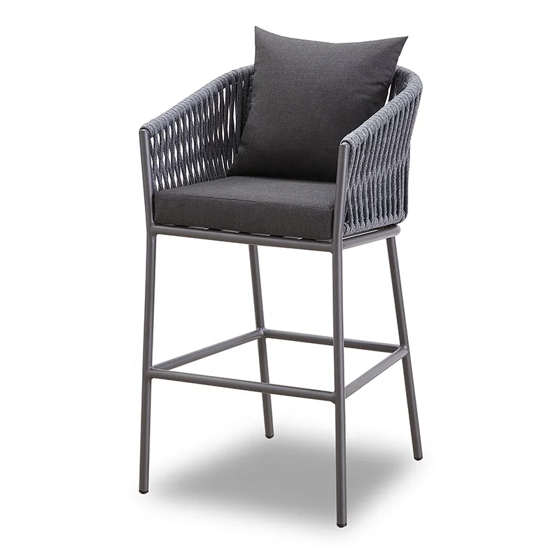 

Modern Garden Bistro Counter High Aluminum Chair Furniture Outdoor Patio Black Rope Bar Stool
