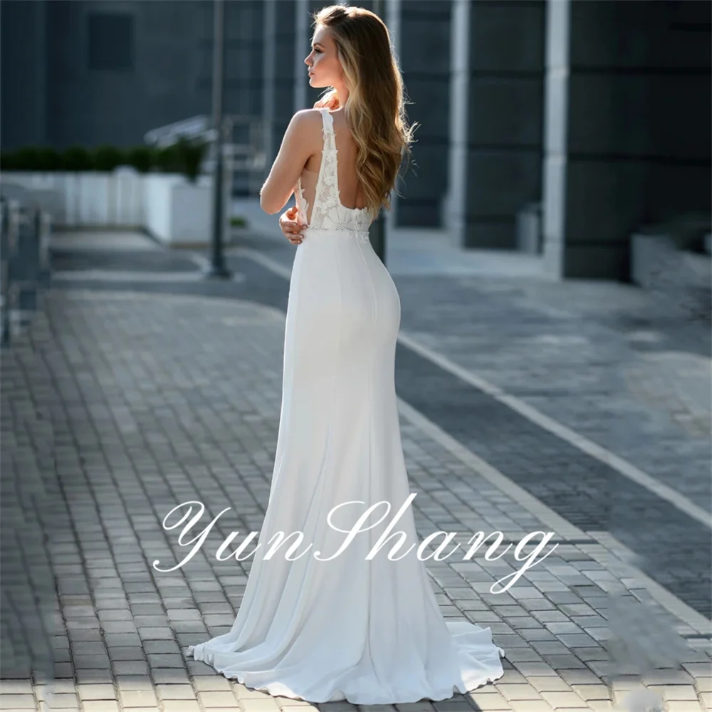 Yunshang Mermaid Wedding Dresses Elegant Square Collar Lace Backless Spaghetti Straps Bridal Gown Vestidos De Novia Customized