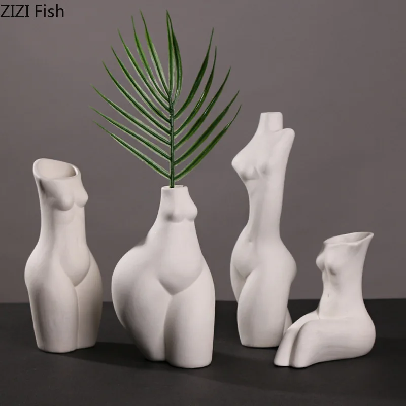 Nordic Nude Art Vase, Human Body Ceramic Vase, Bust Figure, Plant Flower Pot, Decorative Flower Arrangement, Home Decoration