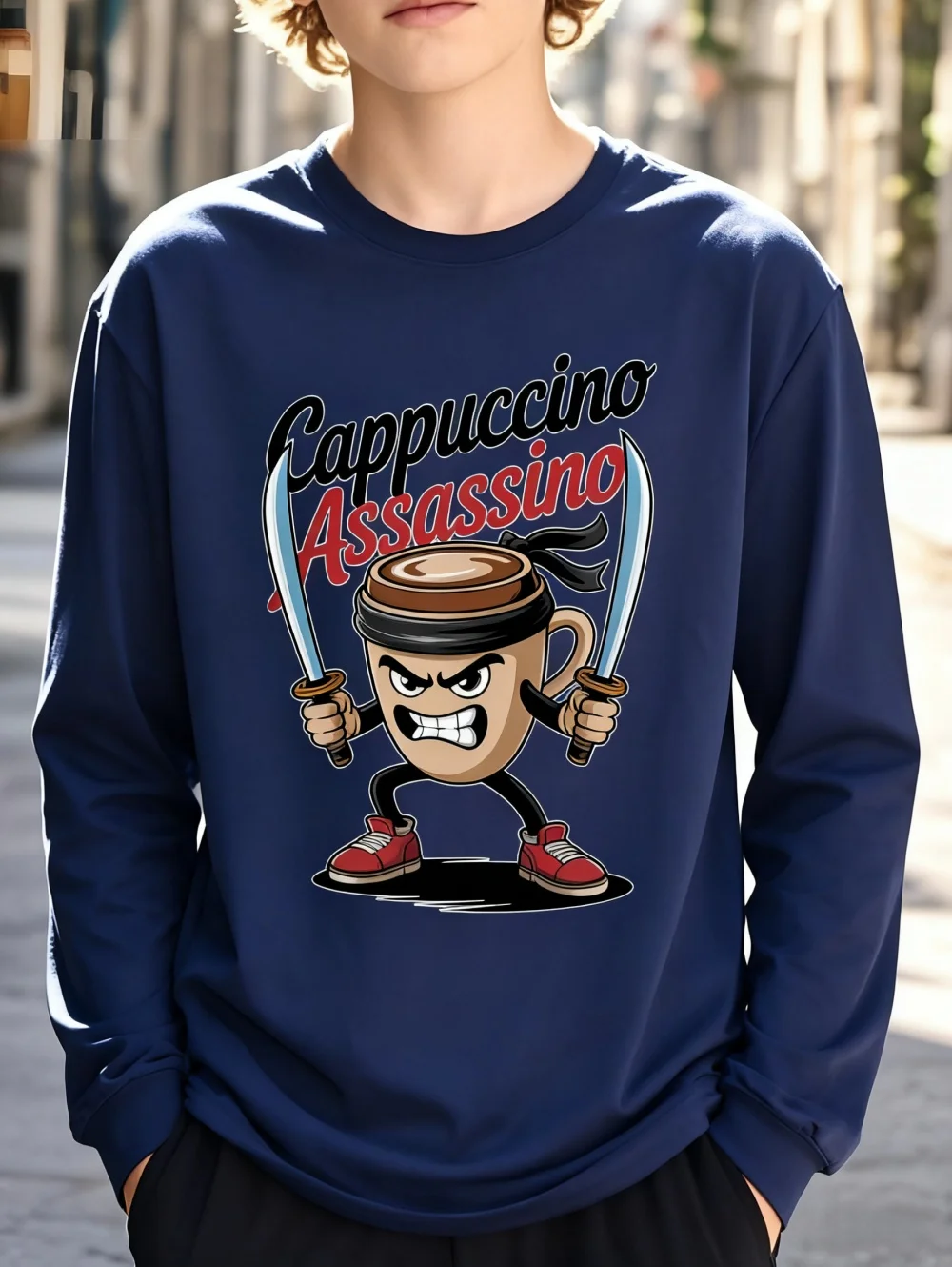 الإيطالية Brainrot طويلة الأكمام تي شيرت كابتشينو قاتل الكرتون ثلاثية الأبعاد مطبوعة رداء علوي غير رسمي صبي الفتيات ملابس عصرية ملابس الاطفال #2