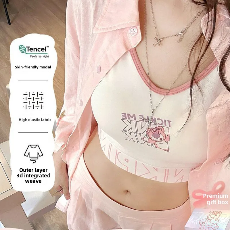 

Disney Zootopia Judy Nick Strawberry Bear Strapless Top Padded Cups Sexy Crop Top Wearable Outerwear Base Layer Daily Casual