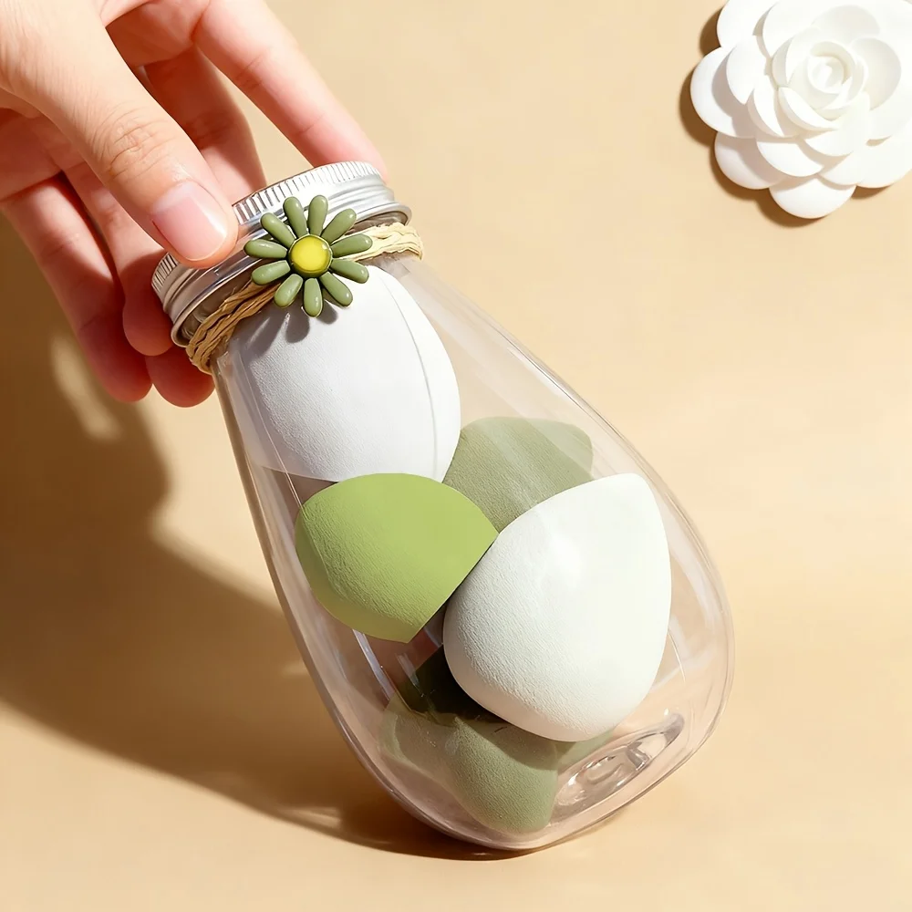 Set di 6 spugne per trucco con barattolo di stoccaggio Spugne per trucco senza lattice Soffio per dita Soffio cosmetico per fondotinta bagnato e asciutto a doppio uso