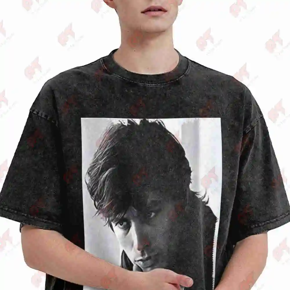 Alain Delon Signature Face French Actor Vintage Washed Tee Pure Cotton T-Shirt