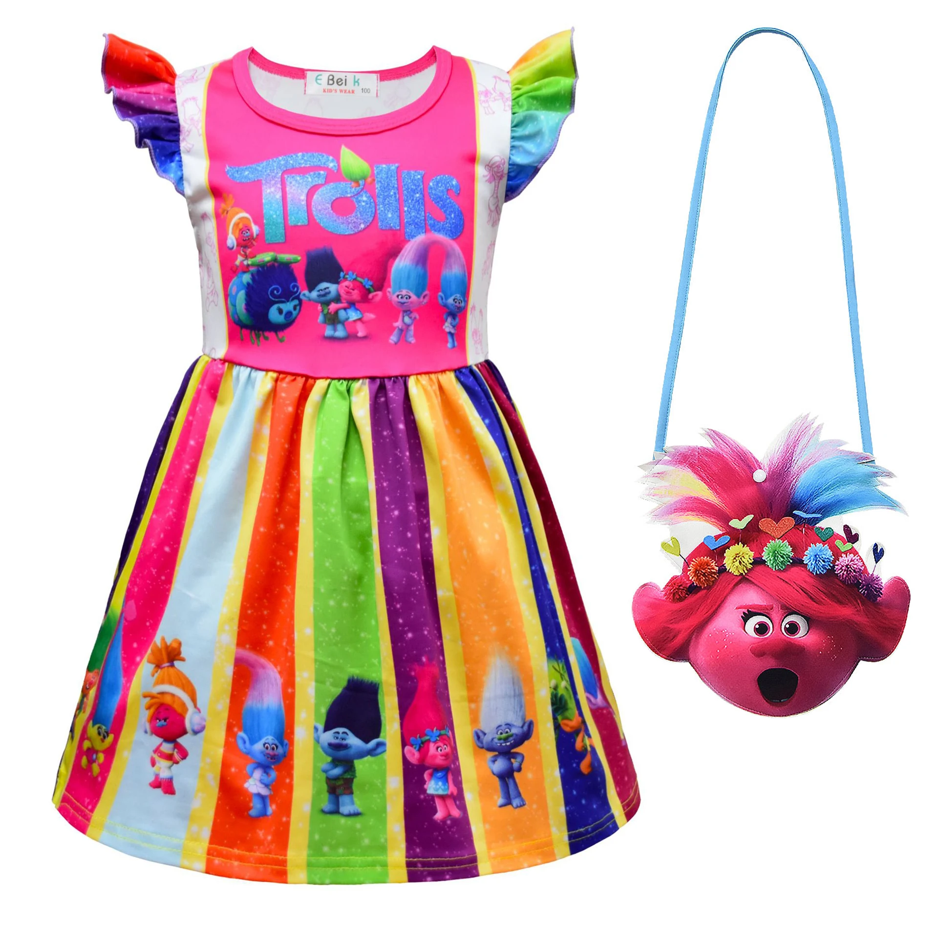 Robe de princesse à manches volantes avec imprimé de dessin animé pour enfants, vêtements de cosplay anime pour filles, vêtements de fête d'anniversaire pour enfants, été