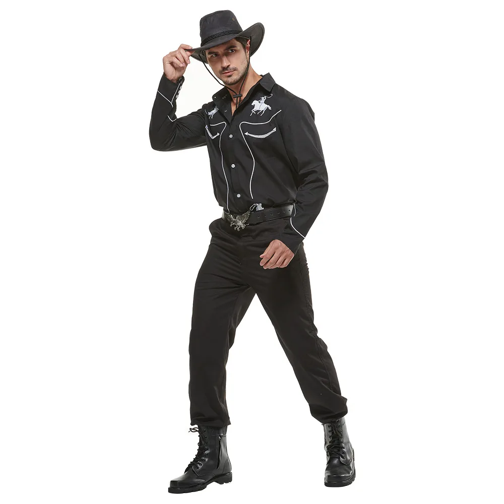 

Western Cowboy irt Costume loween Par Bar Theme Men's Large Size Dramatic Clothing Thiened Fce Autumn Ne