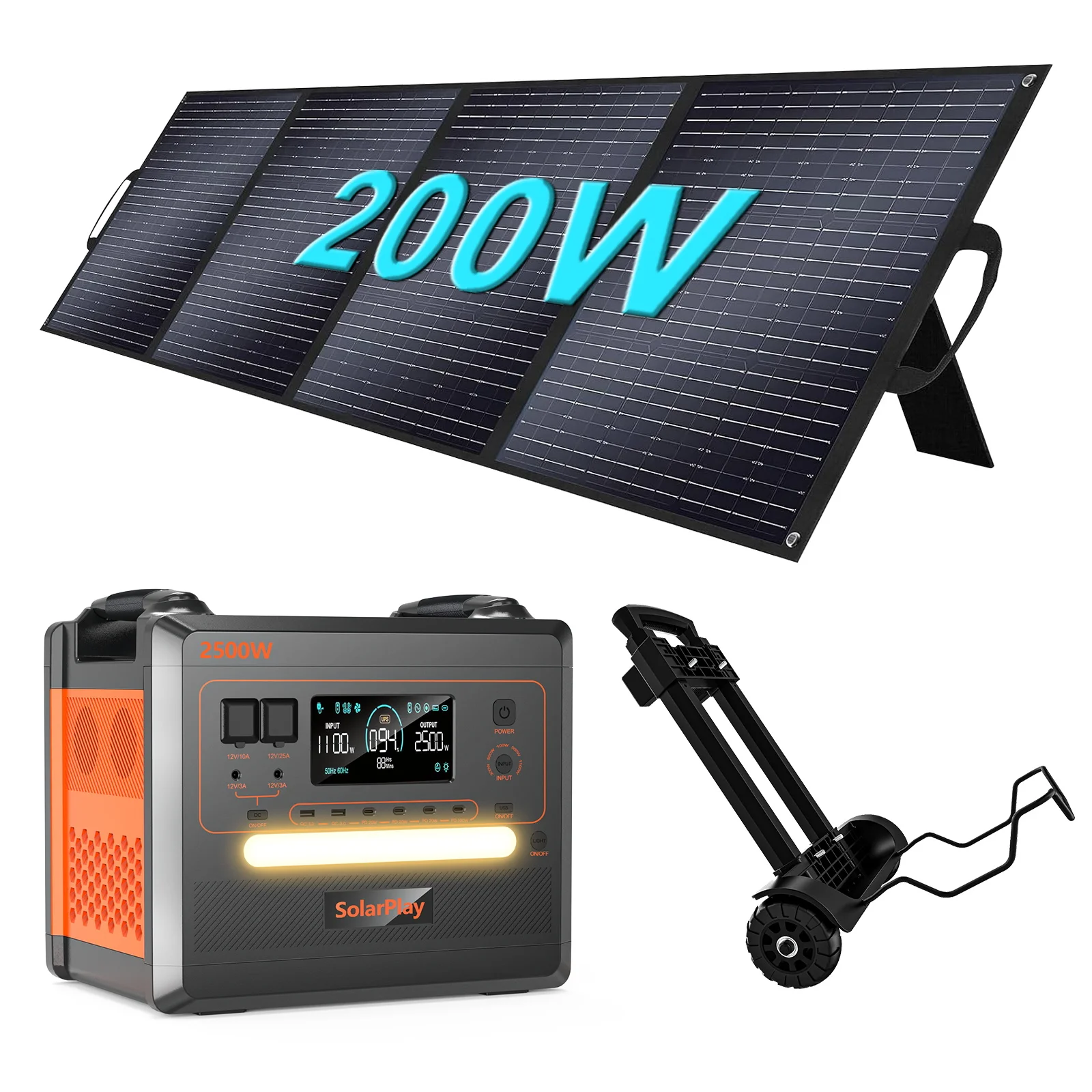 SolarPlay Powerstation met zonnepaneel, 2304 Wh LiFePO4 batterij-back-up met 2500W AC-uitgangen (5000W piek), Power Station voor kamperen, camper, off-grid.