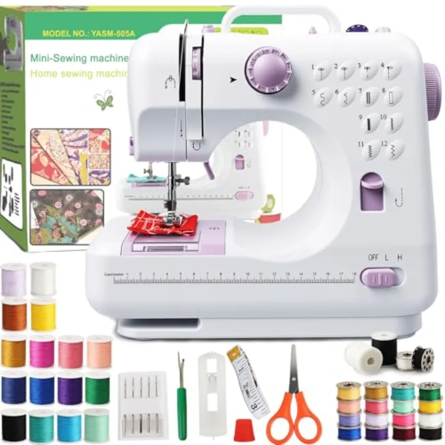 

Sewing Machine with 12 Built-in Stitches, 2-Speed Foot Pedal, 32-Color Sewing Thread Kit, Sewing Supplies Compatible, Sewing Ma