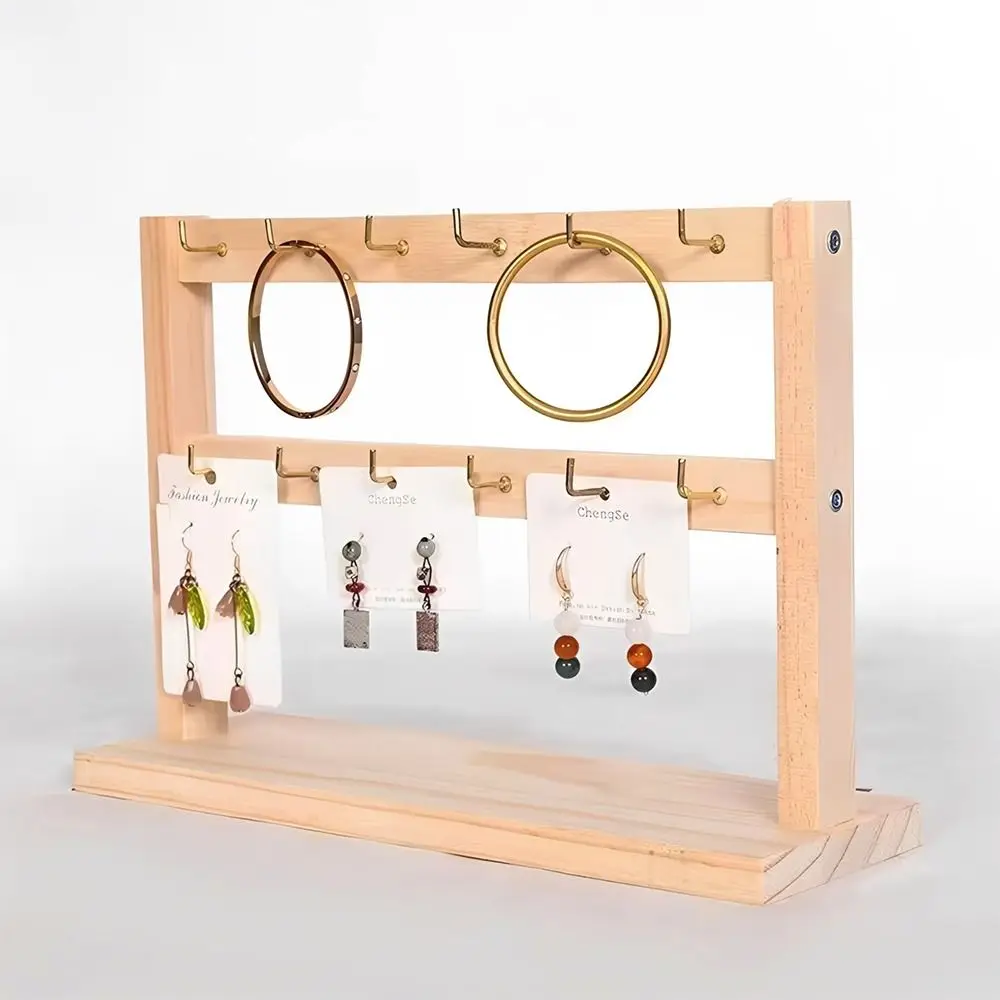 Wooden Bracelets Display Rack Jewelry Storage with Hooks Holder Spacious Aesthetic Earring Display for Vendors for Trade Show