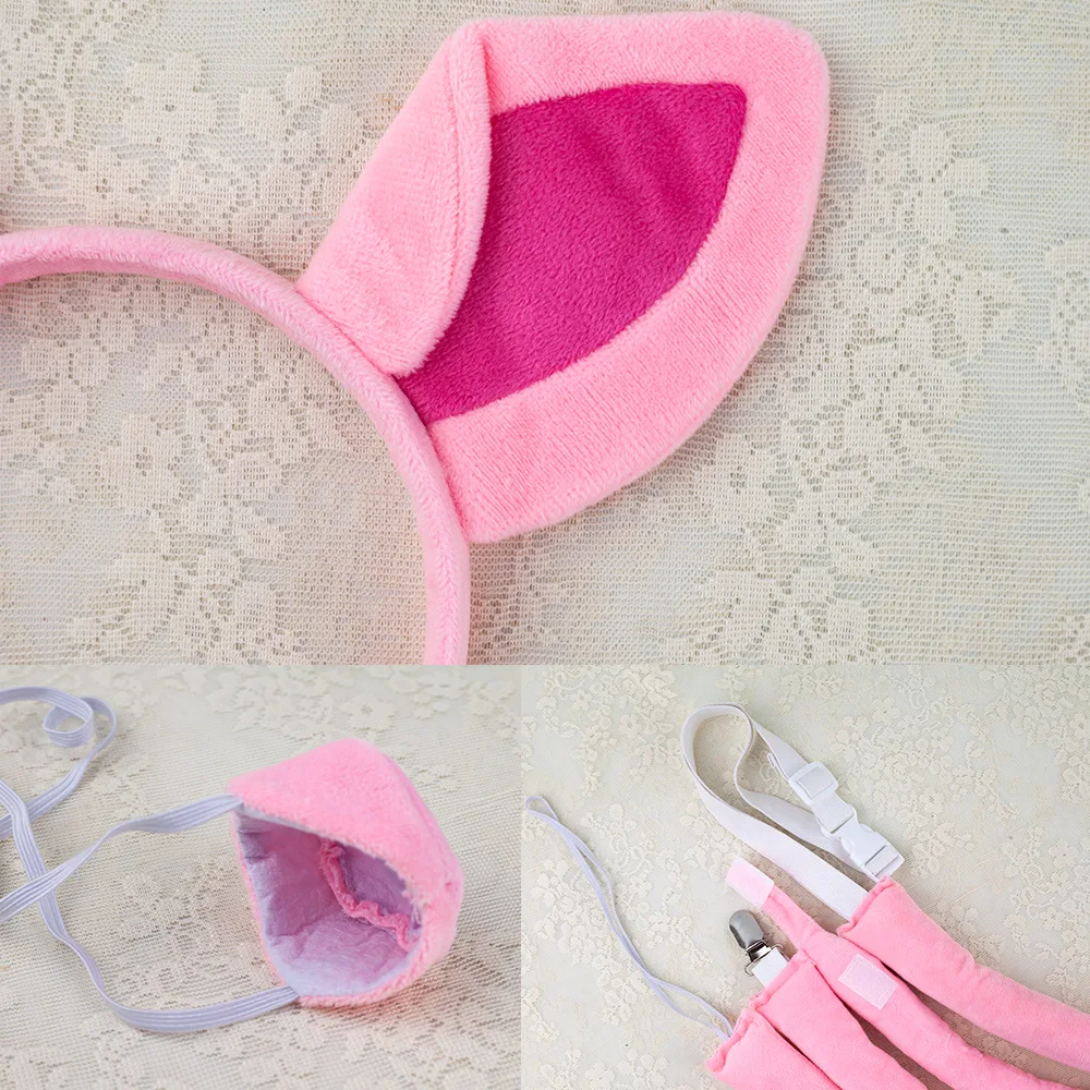 Piggy Dress Up Accessory Set Plush Pink Pig Ear Hair Band Nose Tail Bow Tie Halter Dress Christmas Birthday Party Prop Accessory