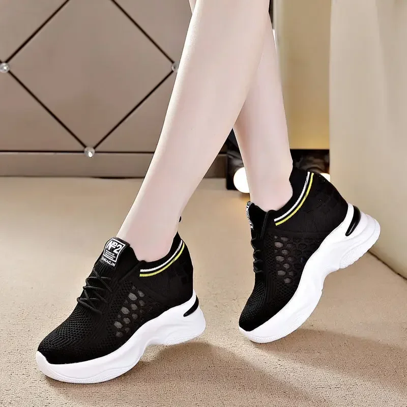 

Breathable Women's Vulcanized Shoes Mesh 2023 Summer New Casual Sports Shoes Female Tennis Fashion Sneakers Hidden Heel