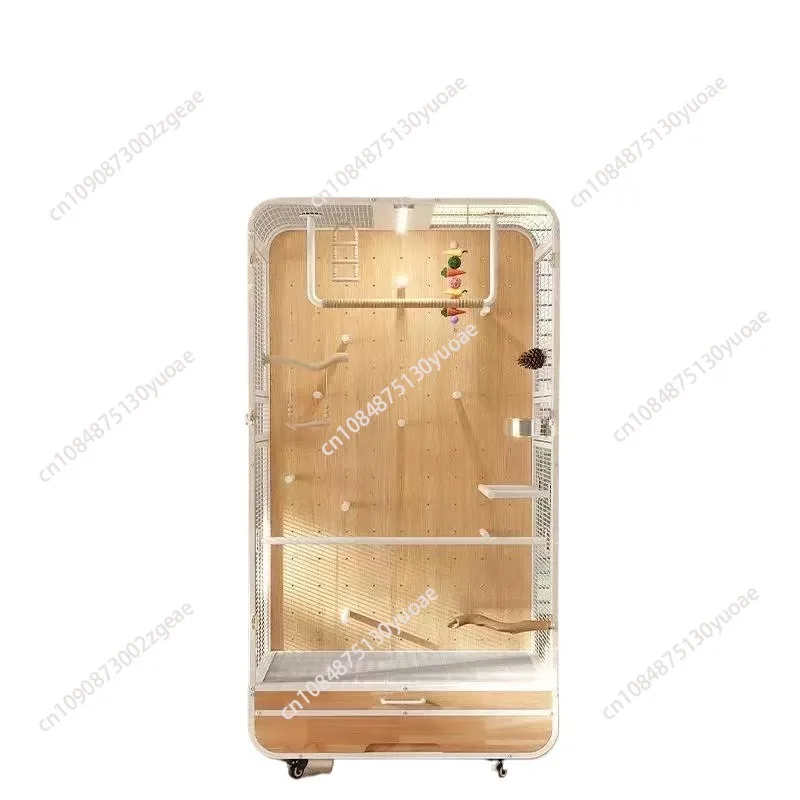 

Parrot bird cage panoramic view luxury medium and large bird villa breathable movable high quality DIY solid wood bird nest stan