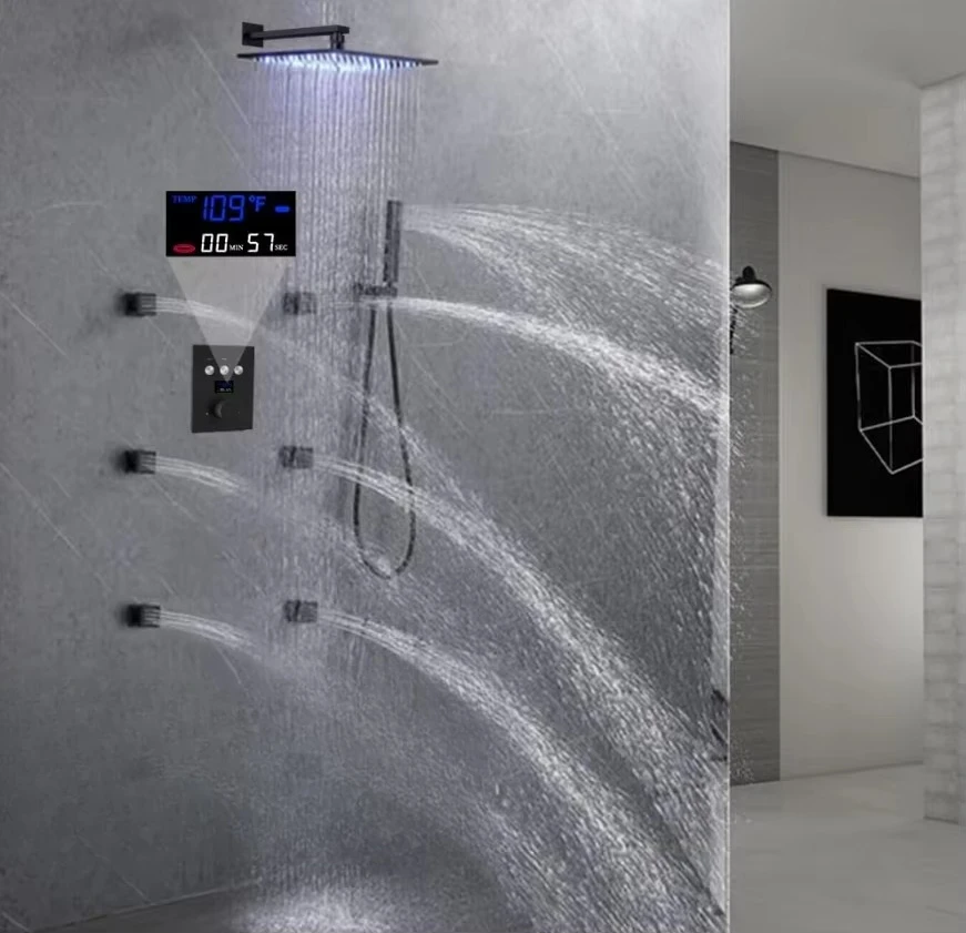 12inch Shower Head Full Body Smart Thermostatic Rain Shower System Bathroom Shower Set