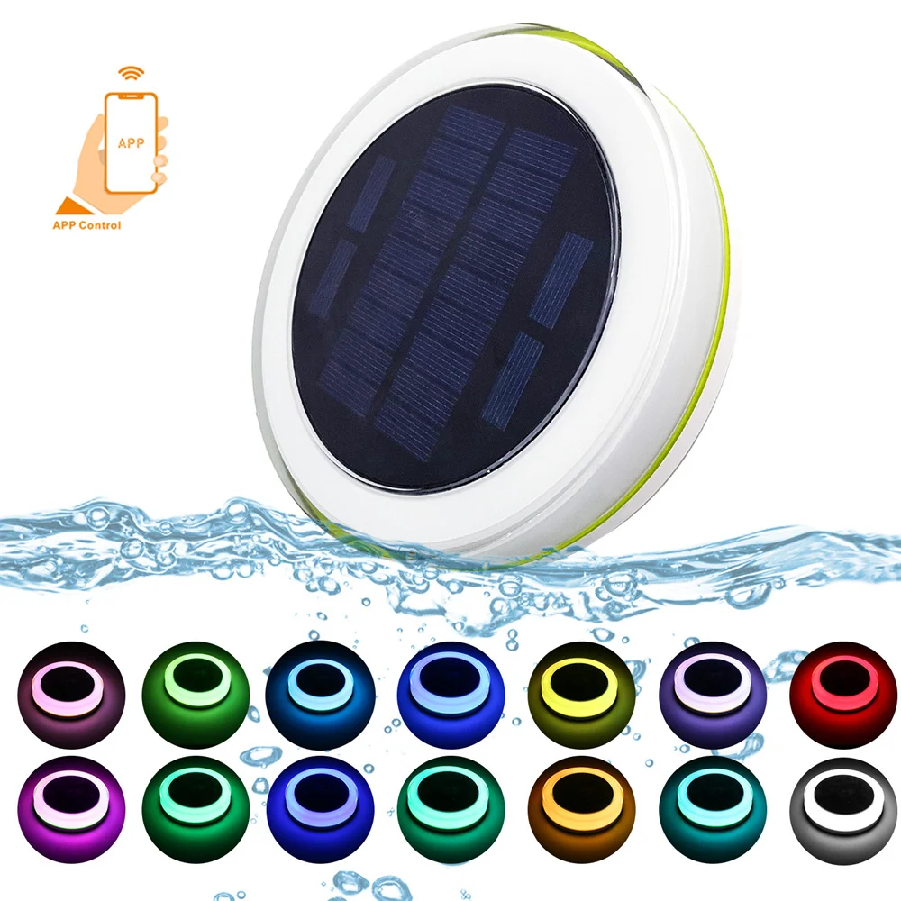 Solar Floating Pool Lights RGB Color IP68 Waterproof Outdoor Garden Decoration By App Control for Holiday,Party
