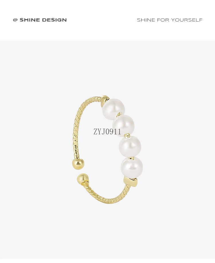 Anello di perle da donna, anello semplice, design di nicchia con apertura ad anello semplice e versatile