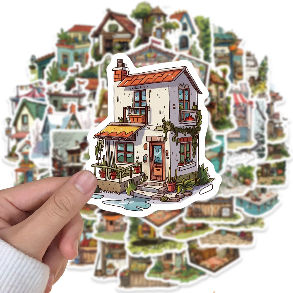 50pcs Cartoon House Stickers Sketch Graffiti Art Aesthetic Decal Waterproof DIY Skateboard Laptop Scrapbook Notebook Diary