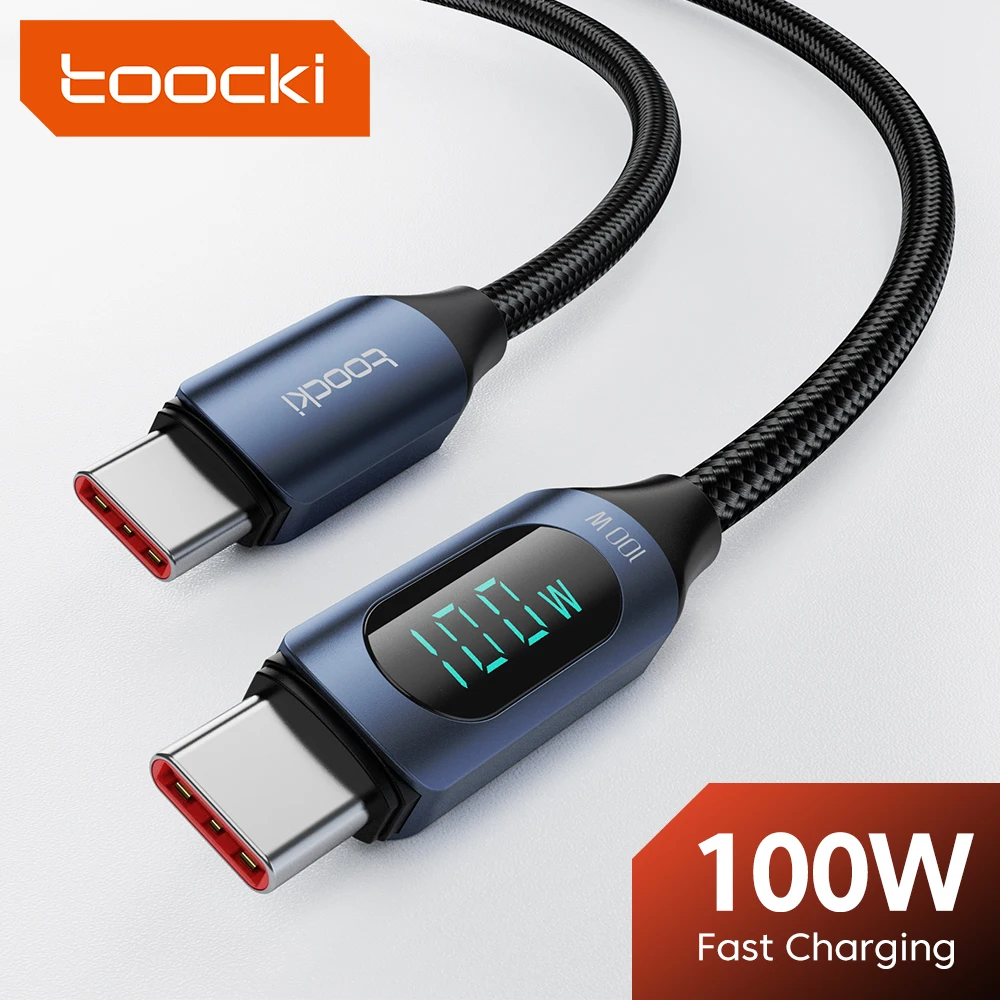Toocki PD 100 واط USB C إلى نوع C كابل 66 واط USB-C نوع C كابل الهاتف شحن الحبل ل ماك بوك شاومي POCO سامسونج S22 LED العرض
