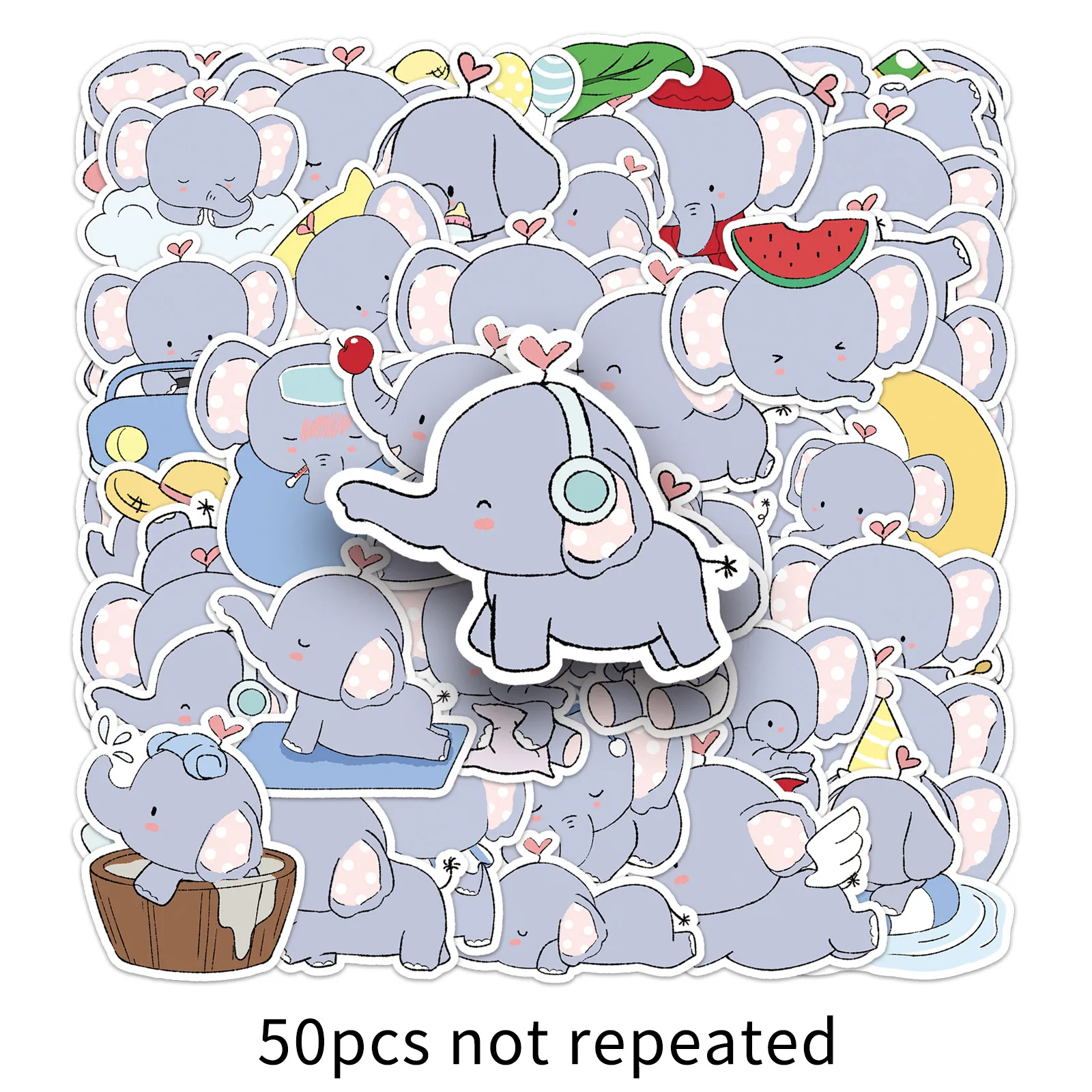 10/30/50PCS 귀여운 만화 아기 코끼리 스티커 DIY 전화 노트북 수하물 스케이트 보드 낙서 데칼 아이를위한 재미