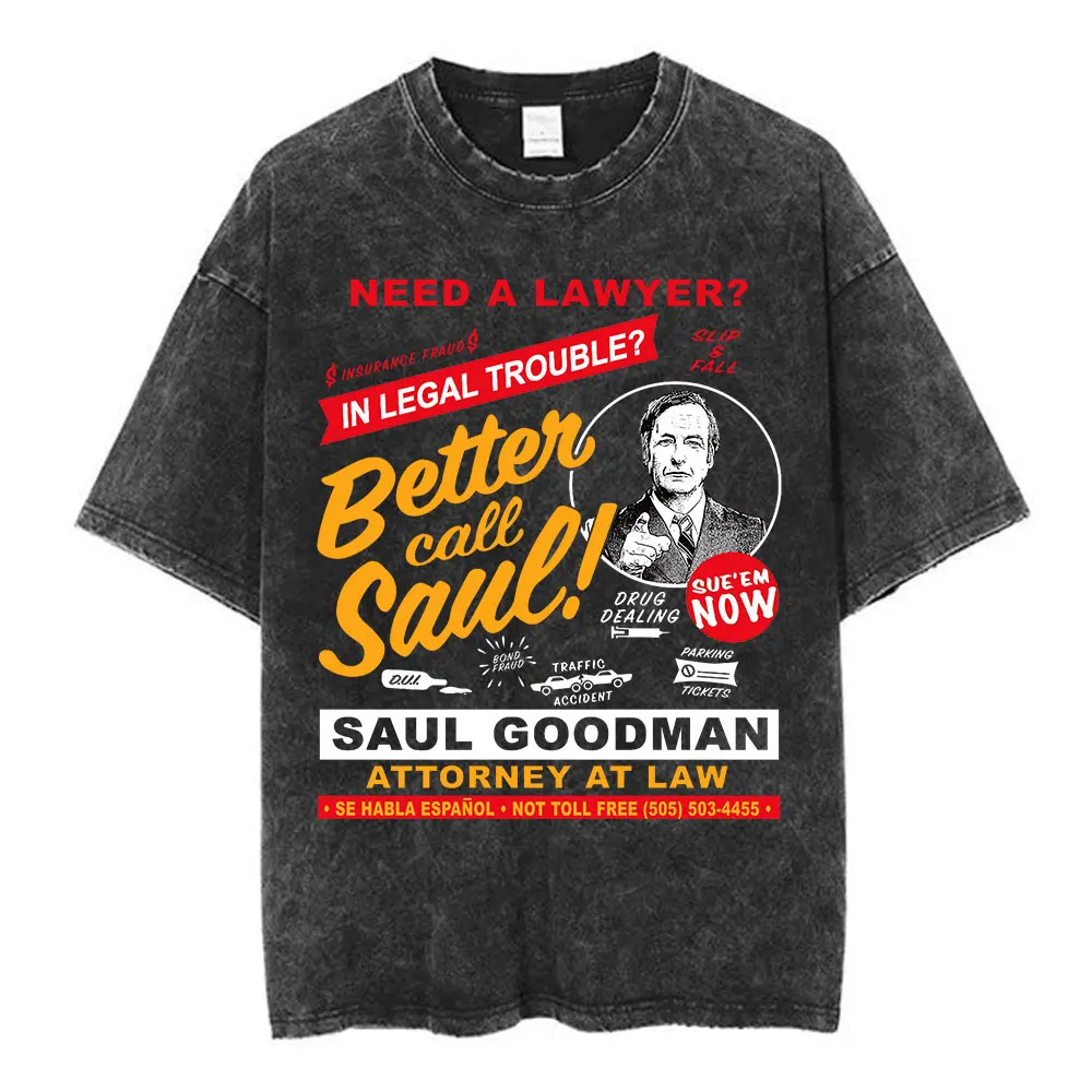 Heisenberg Breaking Bad Vintage Washed T Shirt Better Call Saul Graphic Print T-shirts Men's Pure Cotton Short Sleeves Tee Shirt