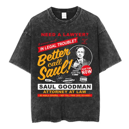 Imagen 2 del producto Camiseta lavada Vintage de Heisenberg Breaking Bad, camisetas con estampado gráfico Better Call Saul, camiseta de manga corta de algodón puro para hombre