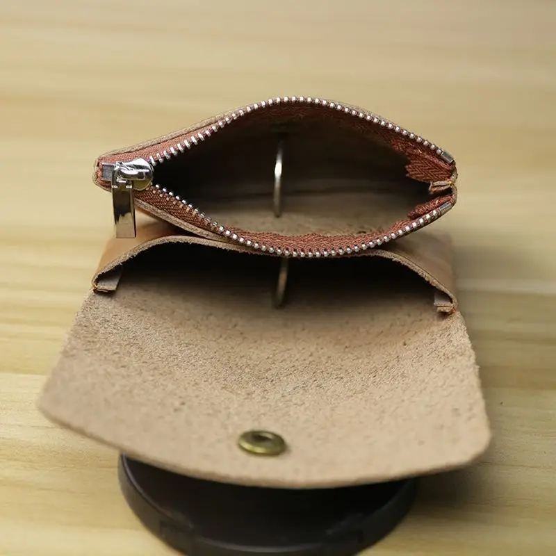Retro-Kurzgeldbörse mit Druckknopf, Reißverschlusstasche, mehrere Kartenfächer, schlanker Kartenhalter, Braun, Schwarz – Detail 2