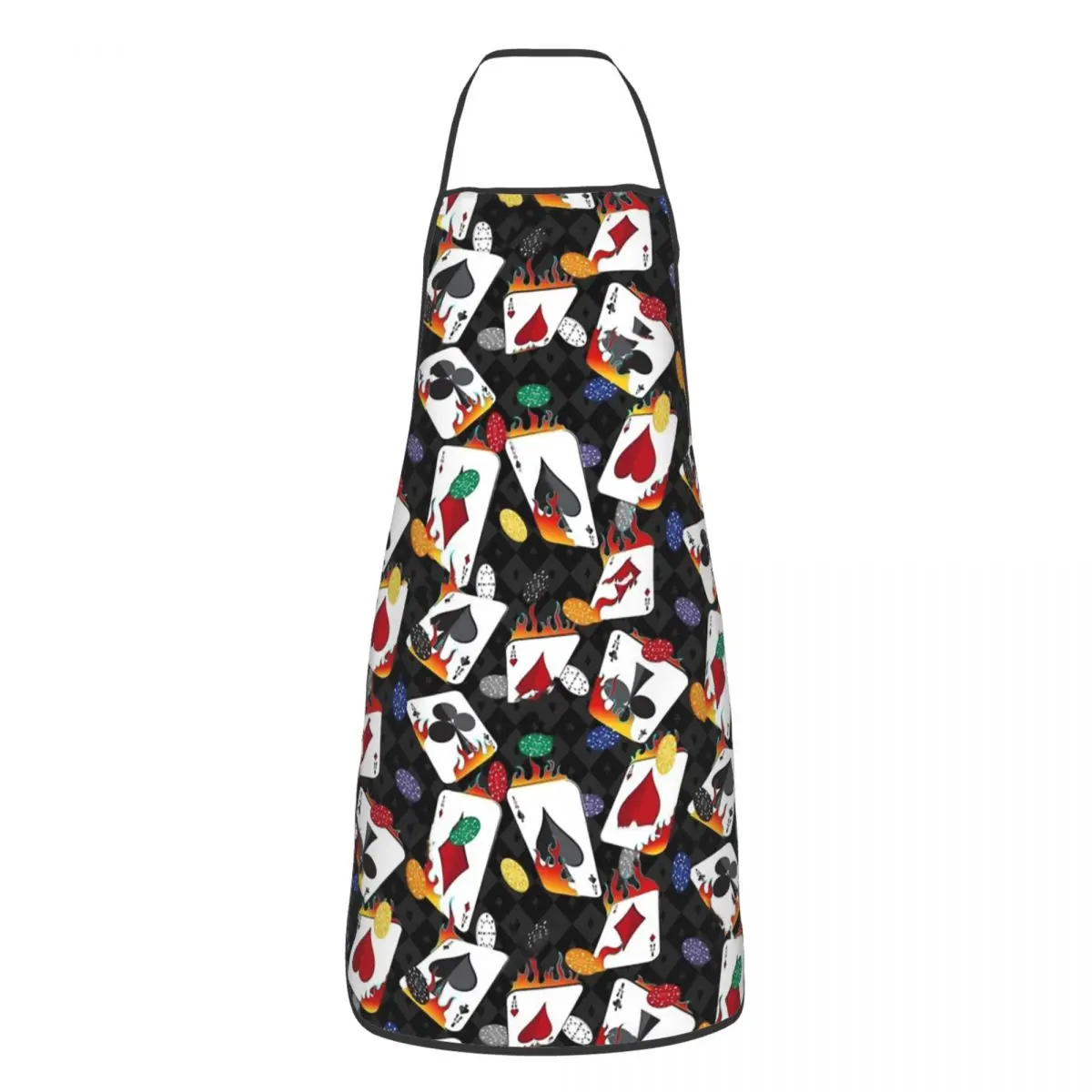 Custom Bib Flaming Lucky Playing Cards Aprons for Women Unisex Adult Chef Kitchen Cooking Card Class Tablier Cuisine Painting