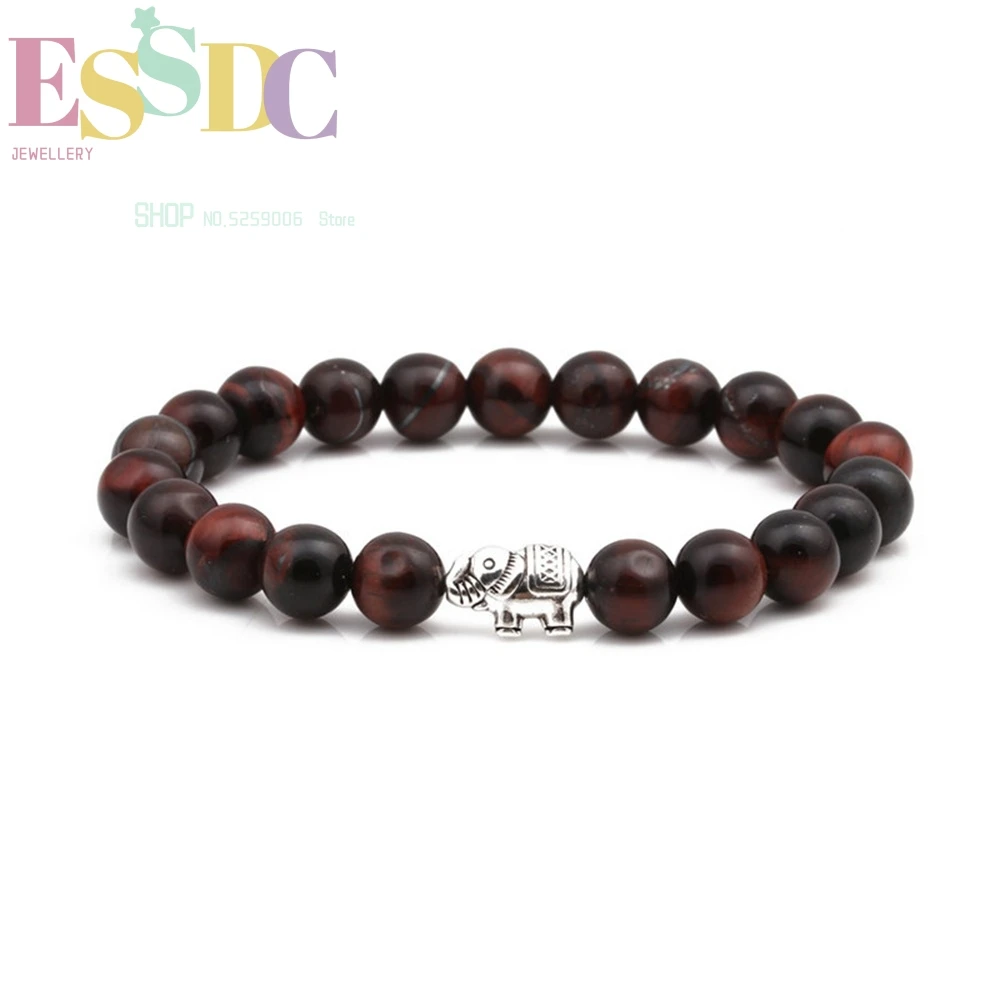 New Design Natural Tiger Eye Stone Bracelet or Bangle Seven Color Chakra Energy Yoga Purple Onyx Elephant Charm Fashion Jewelry