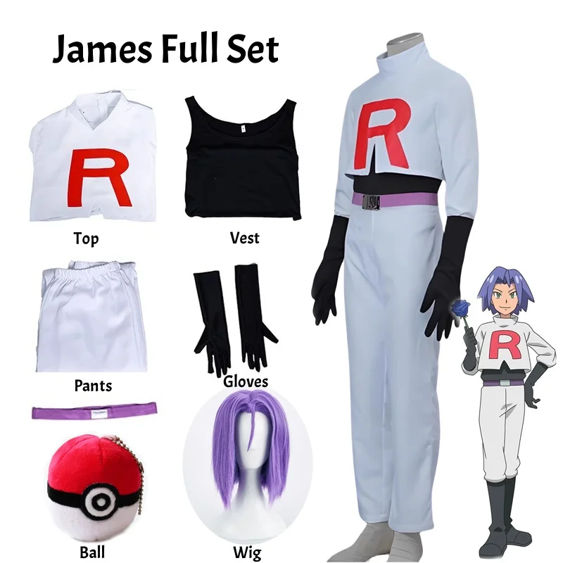 Anime Jessie en James Cosplay Kostuum Team Rocket Jessie Musashi James Kojirou Halloween Cosplay Kostuum Volledige Set Vrouwen Mannen