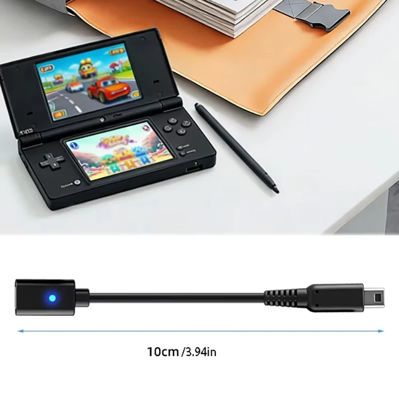 10CM Black USB-C Charging Adapter with LED Indicator Light (Non-PD) for Nintendo DSI, 3DS Game Console