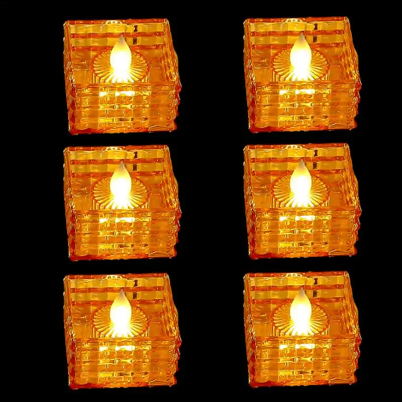 Battery Tea Light 6pcs Cube Candle Led Light Romantic Flameless Candles Electric Home Decorations For Party Birthday Holiday